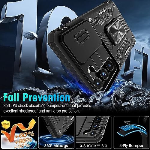 ZORBES® Phone Case for Samsung Galaxy S23 with Rotatable Kickstand Grip, Hard PC Sliding Camera Cover Anti-Scratch Black 3 PCS ZORBES® Phone Case for Samsung Galaxy S23 with Rotatable Kickstand Grip, Hard PC Sliding Camera Cover Anti-Scratch Black 3 PCS